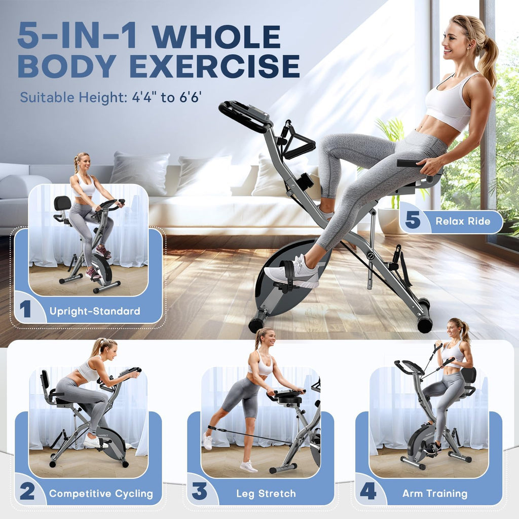 Vannect Foldable Exercise Bike with 16 Levels Magnetic Resistance - Oversized Saddle