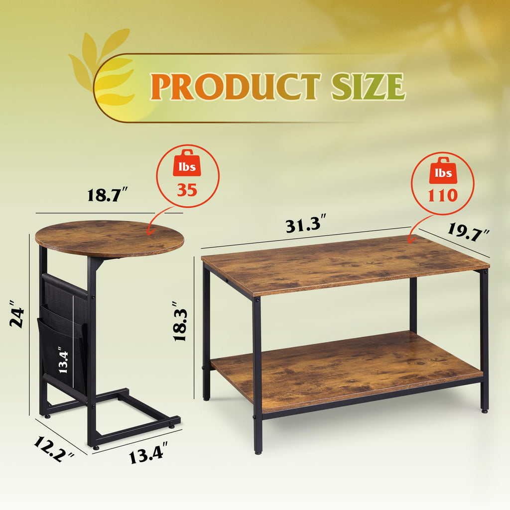 WLIVE 2 in 1 Nesting Coffee Table Set with Storage