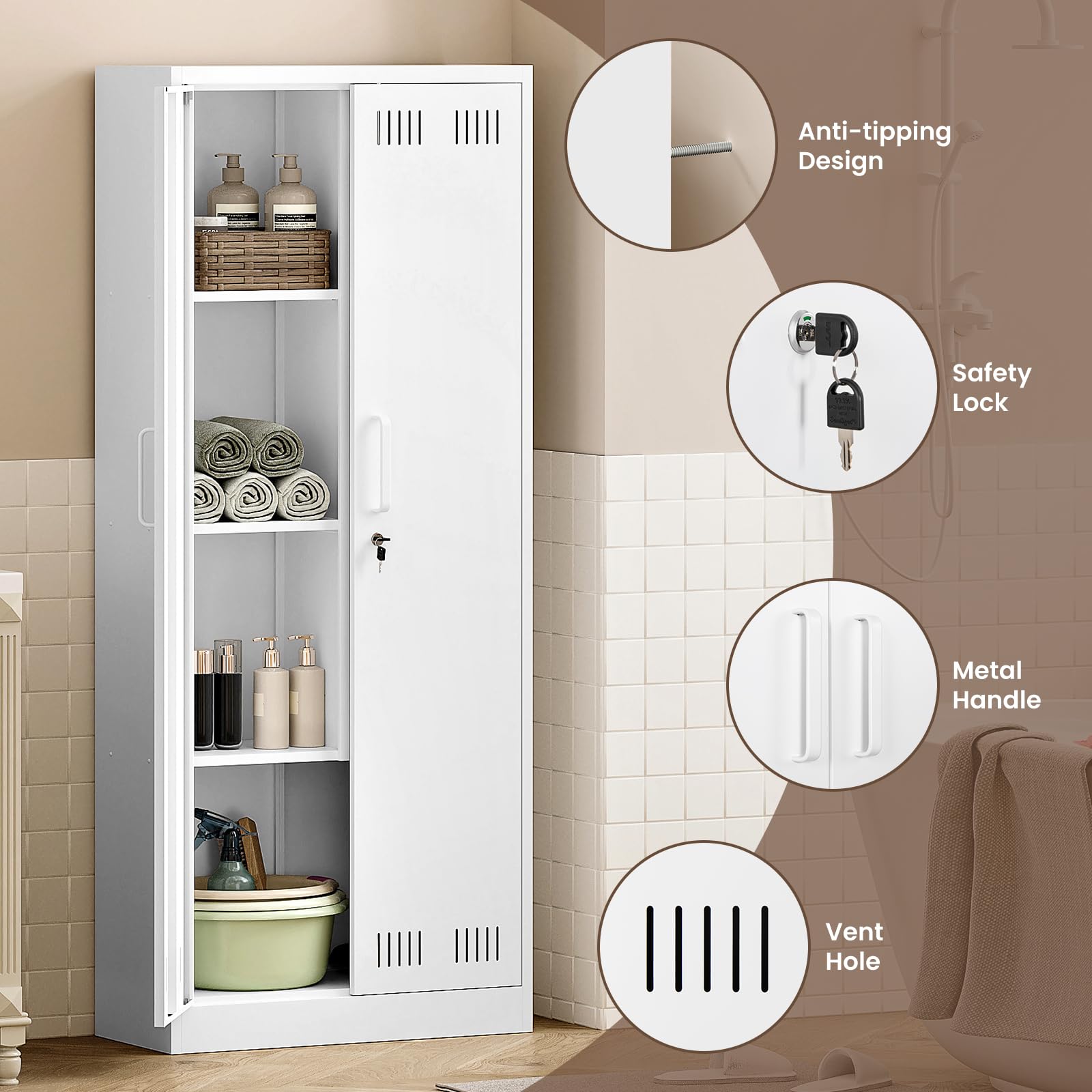 Sightlife Metal Storage Cabinet for Brooms and Mops
