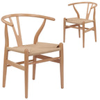 Replica Hans Wegner Wishbone Chair Set of 2 in natural finish with curved design