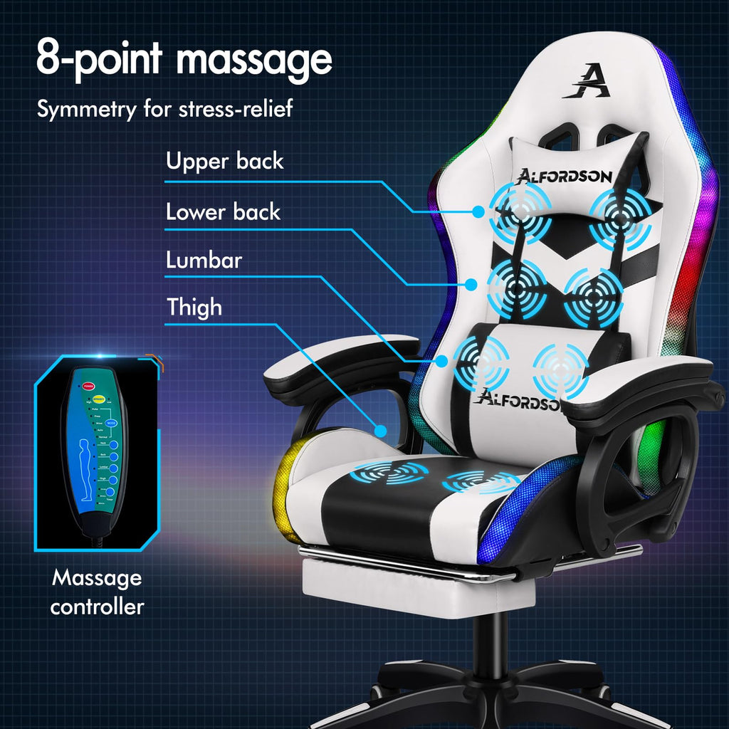 ALFORDSON Ergonomic Gaming Chair with 8-Point Massage and RGB LED