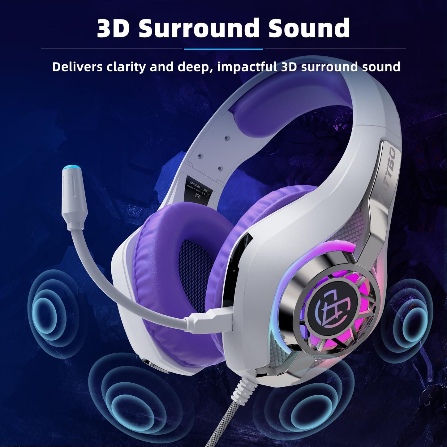 Gaming Headset for PC, Ps5, Switch, Mobile, Gaming Headphones for Nintendo with Noise Canceling Mic, Deep Bass Stereo Sound