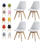 Set of 4 stylish retro dining chairs with wooden legs and soft cushion pads