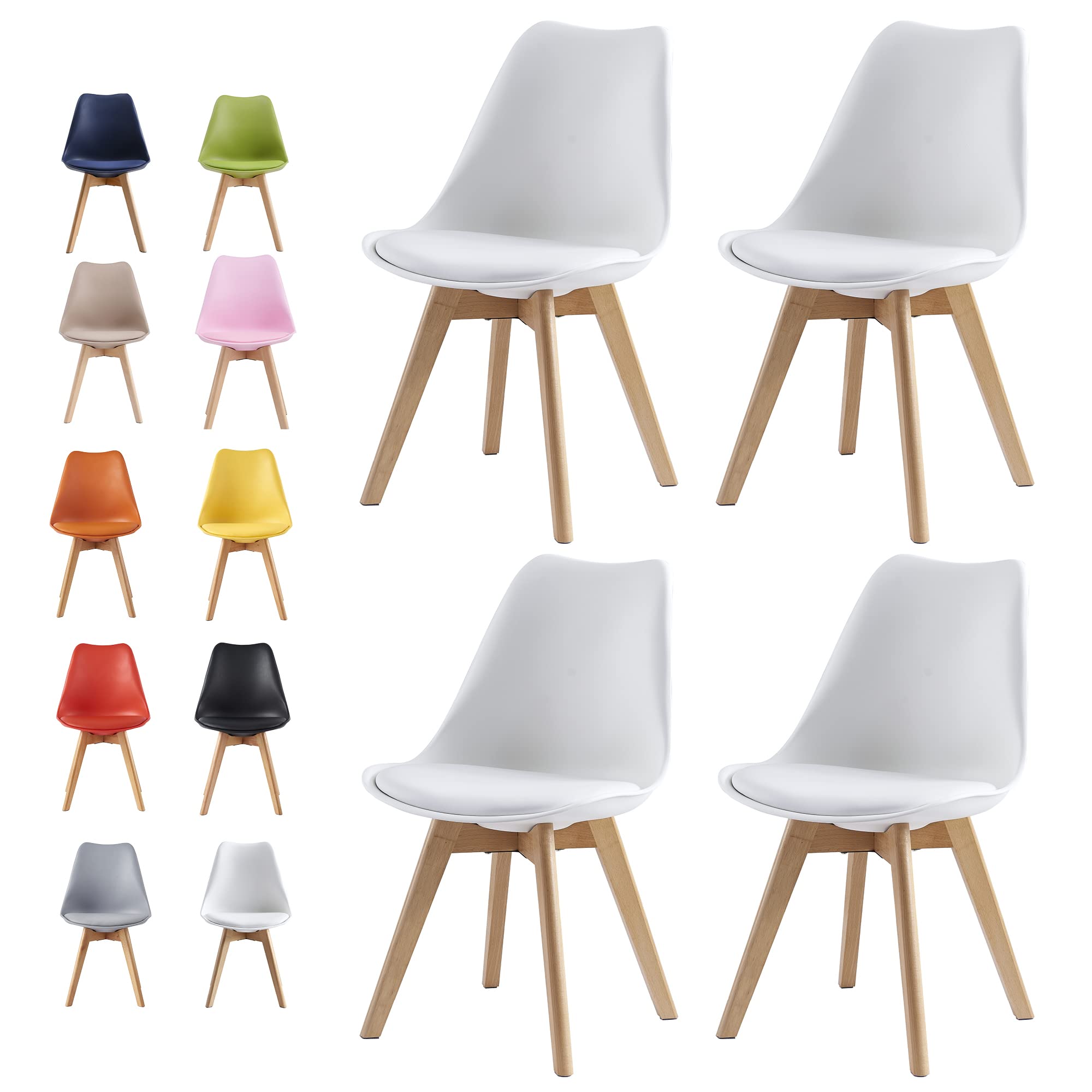 Set of 4 stylish retro dining chairs with wooden legs and soft cushion pads
