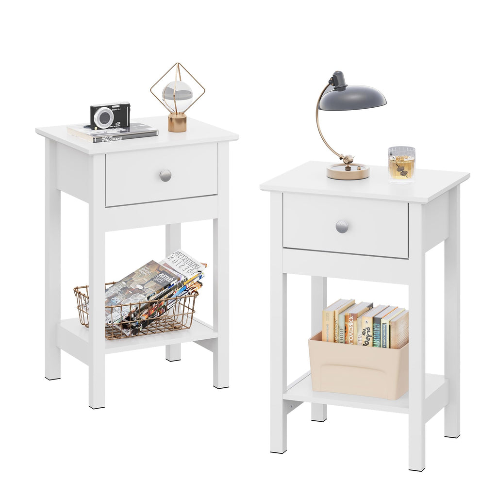 Modern white wooden bedside table with one drawer and shelf from WLIVE