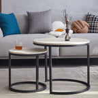 Symylife Modern White Round Nesting Coffee Tables Set