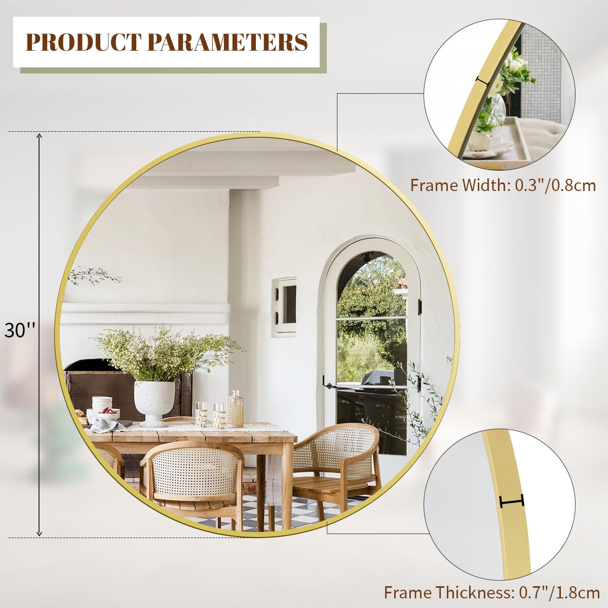BEAUTYPEAK 30 Inch Round Gold Framed Wall Mirror