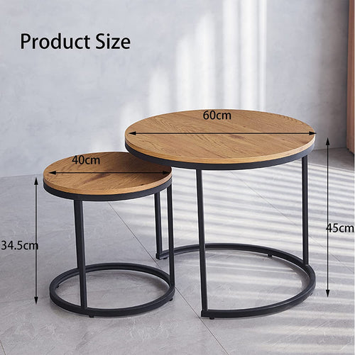 HJhomeheart Round Nesting Tables Set of 2 Light Brown