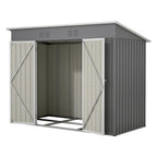 Metal Garden Shed with Sloped Roof and Tool Storage Cabinet