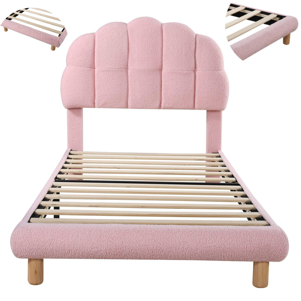 Sweiko Pink Upholstered Children's Bed with Headboard