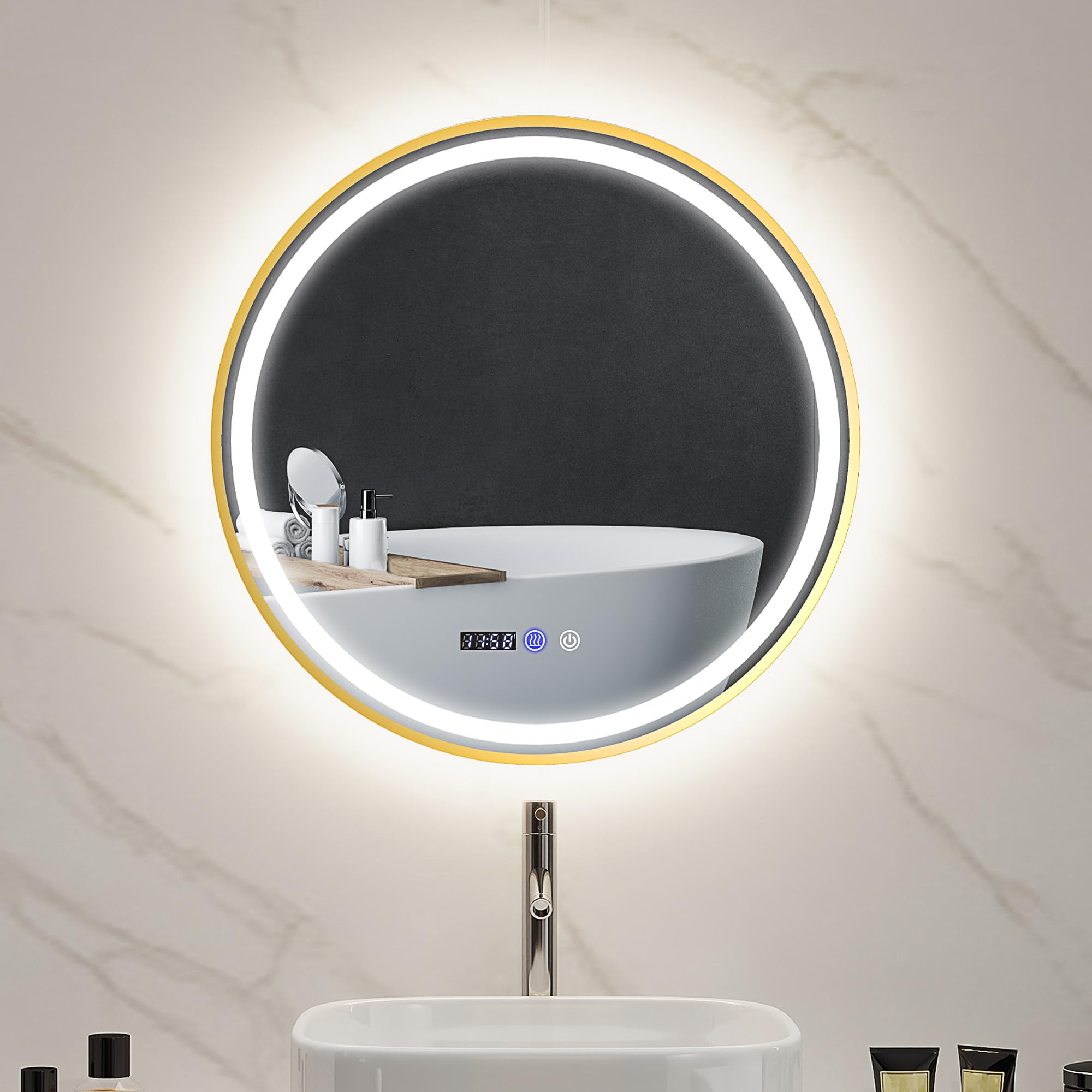 HOMCOM 60 cm Round LED Bathroom Mirror with Touch Switch and Anti-Fog