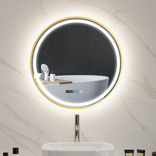 HOMCOM 60 cm Round LED Bathroom Mirror with Touch Switch and Anti-Fog