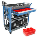 AIRAJ 3 Tier Rolling Tool Cart with drawers and pegboard, blue-black color