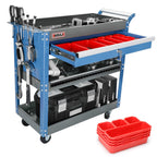 AIRAJ 3 Tier Rolling Tool Cart with drawers and pegboard, blue-black color