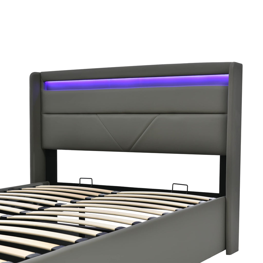 HBCKESD Hydraulic Storage Bed with LED Lighting, Grey