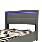 HBCKESD Hydraulic Storage Bed with LED Lighting, Grey