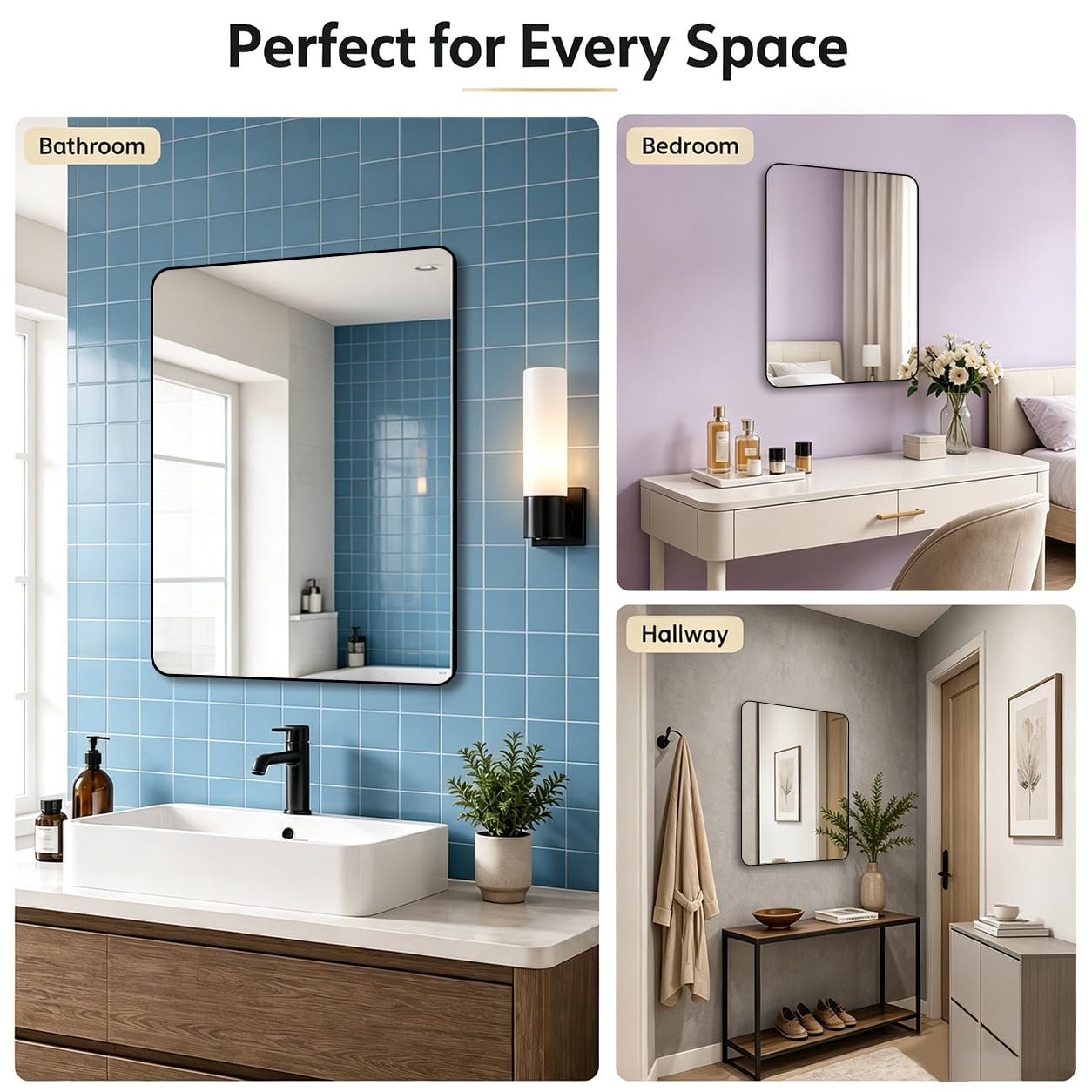 HIGHBATH Black Framed Rectangular Bathroom Wall Mirror