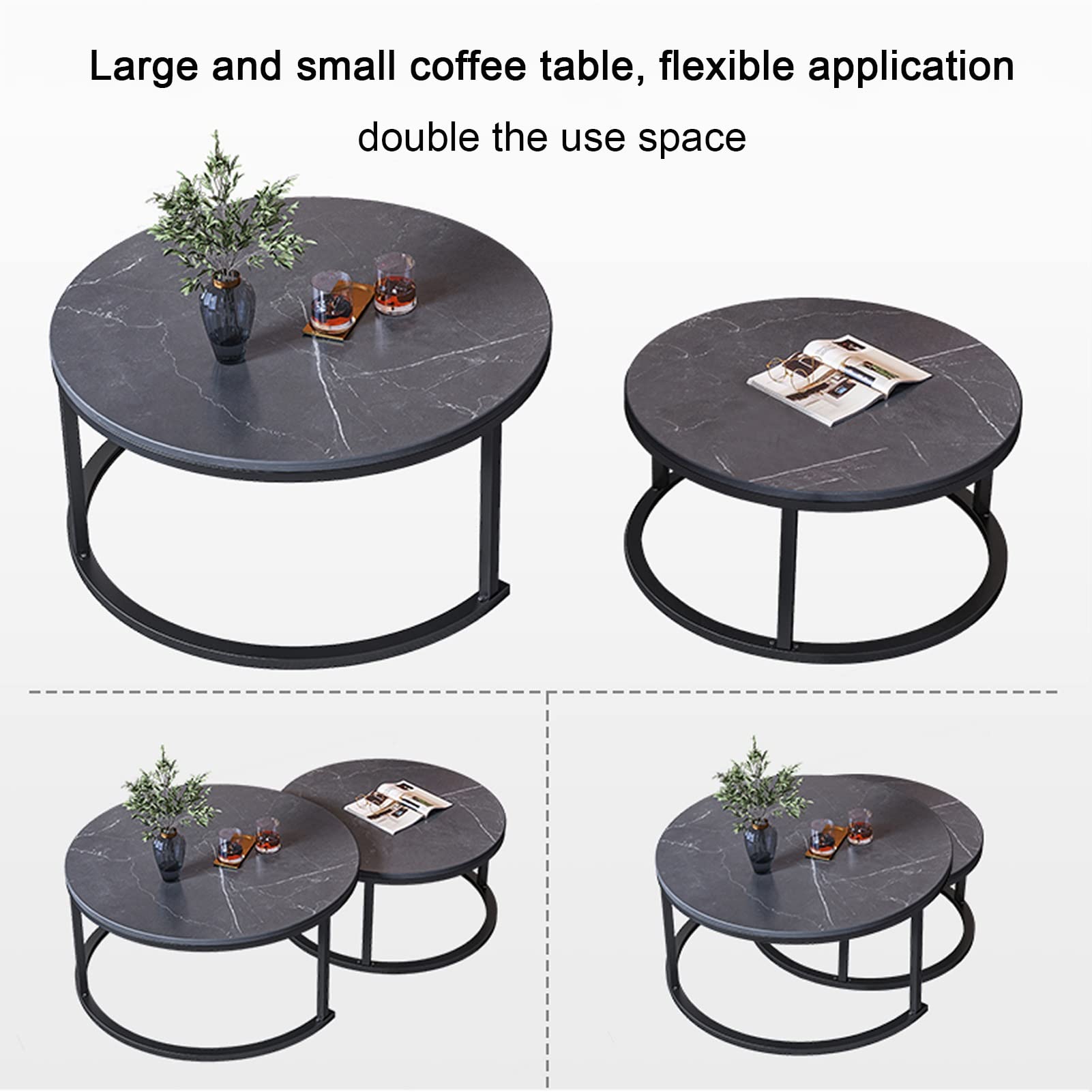ZXFDMSWJ Modern Nesting Coffee Table Set with Marble Top