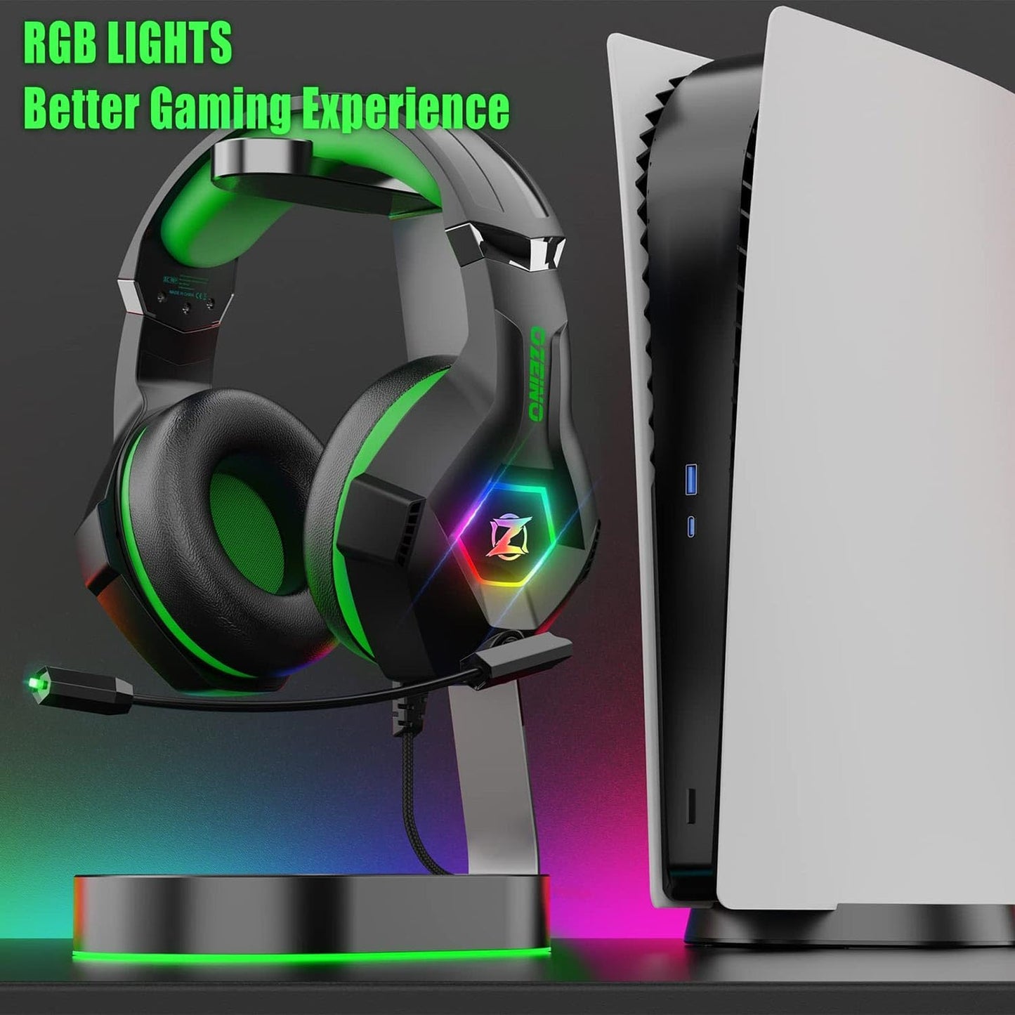 Gaming Headset for PC, Ps4, Ps5, Xbox Headset with 7.1 Surround Sound, Gaming Headphones with Noise Cancelling Mic RGB Light Over Ear Headphones for Xbox Series X/S, Switch