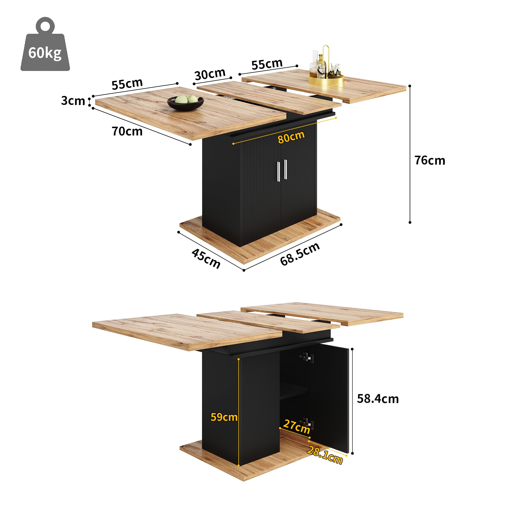 AilZylphera Extendable Dining Table with Storage