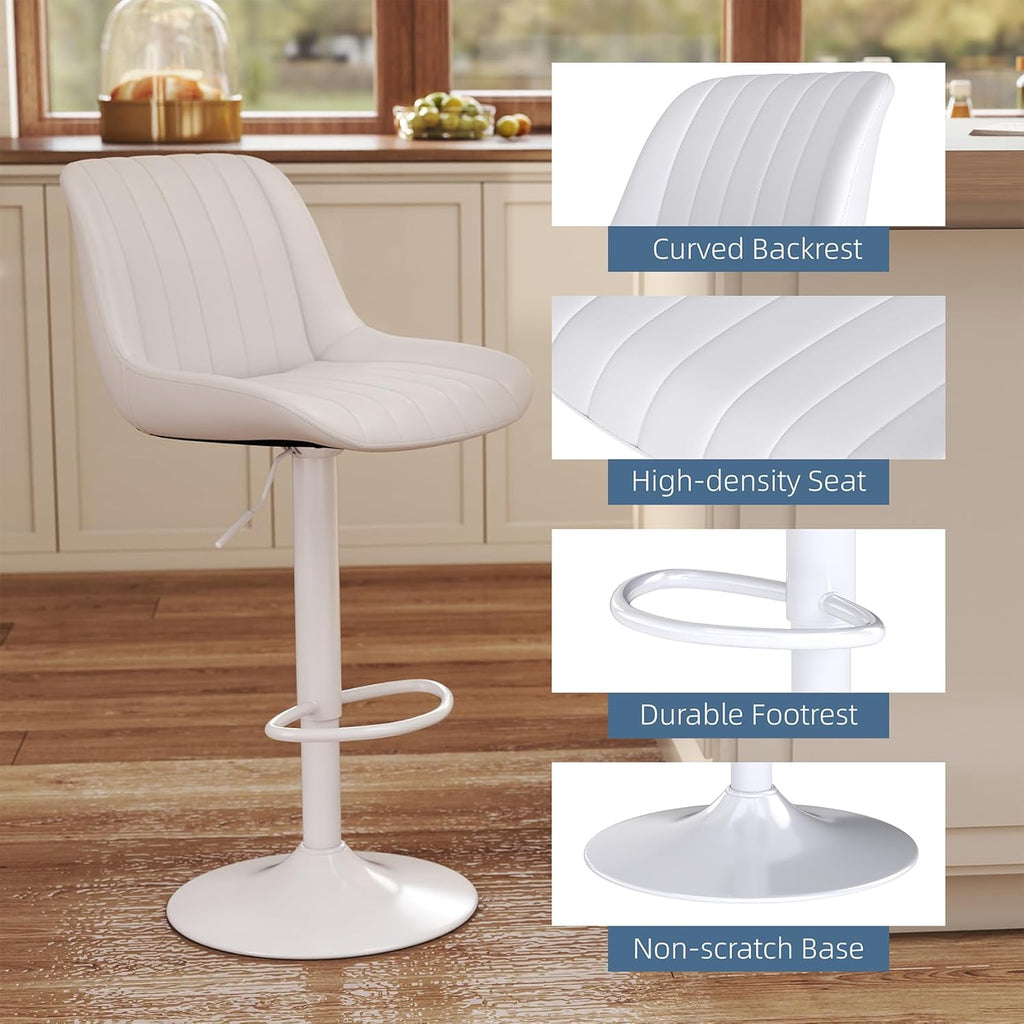Youhauchair Swivel Bar Stools Set of 2 - White PU Leather