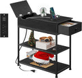 WLIVE Flip Top Side Table with USB Ports & Outlets