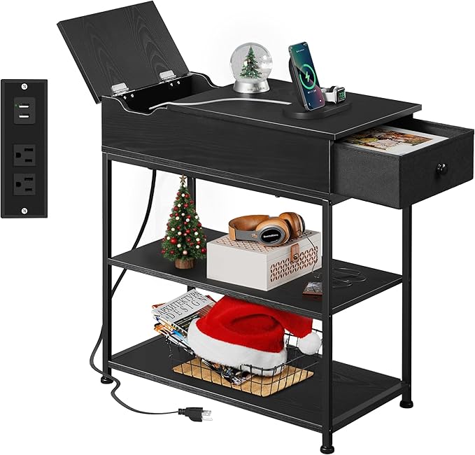 WLIVE Flip Top Side Table with USB Ports & Outlets