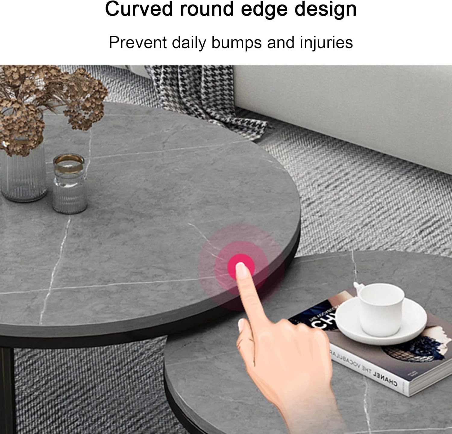 ZXFDMSWJ Round Nesting Coffee Table Set of 2 Marble Steel