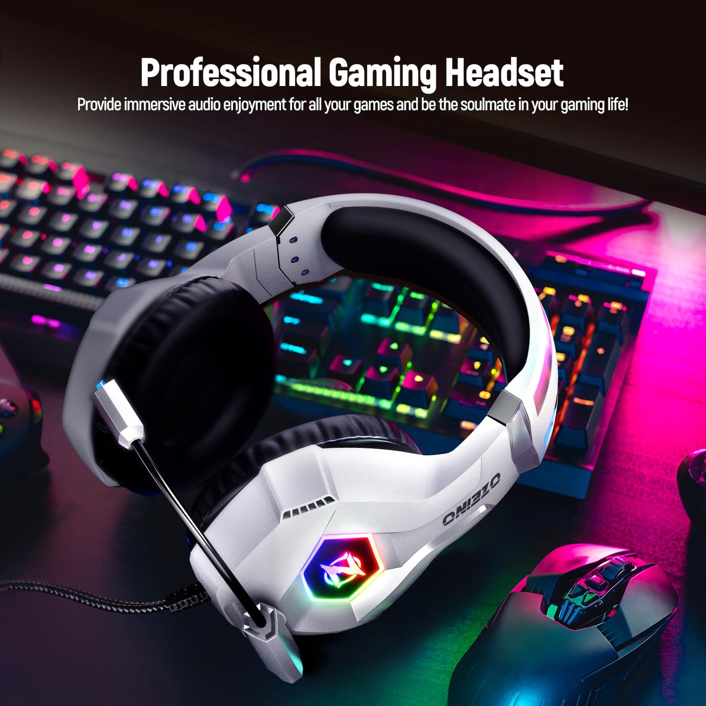 Gaming Headset for PC, Ps4, Ps5, Xbox Headset with 7.1 Surround Sound, Gaming Headphones with Noise Cancelling Mic RGB Light Over Ear Headphones for Xbox Series X/S, Switch