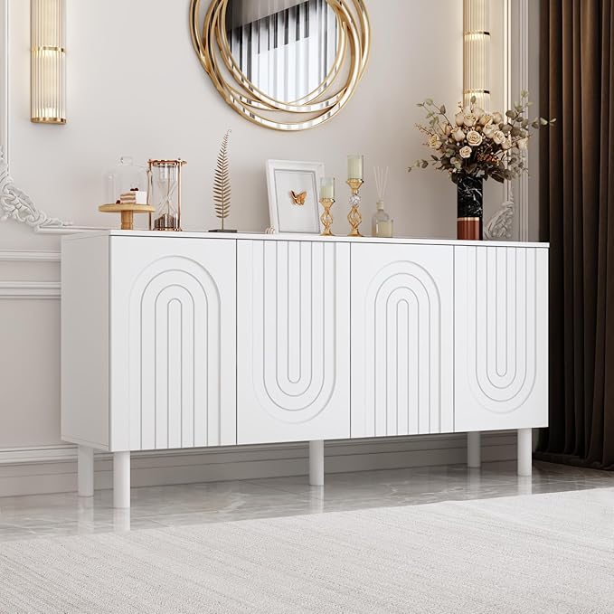 Caldion White MDF Sideboard Buffet Cabinet - 160cm