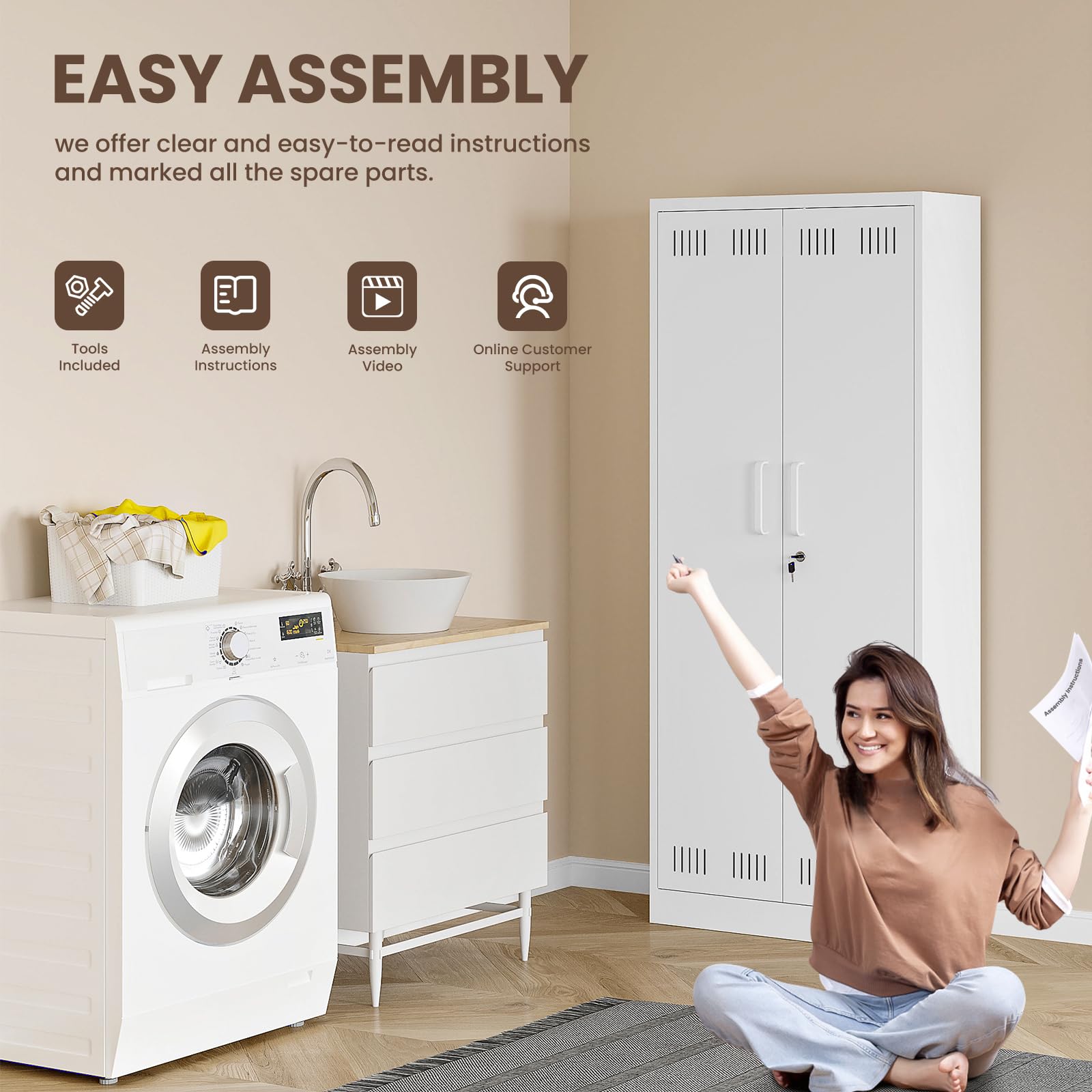Sightlife Metal Storage Cabinet for Brooms and Mops