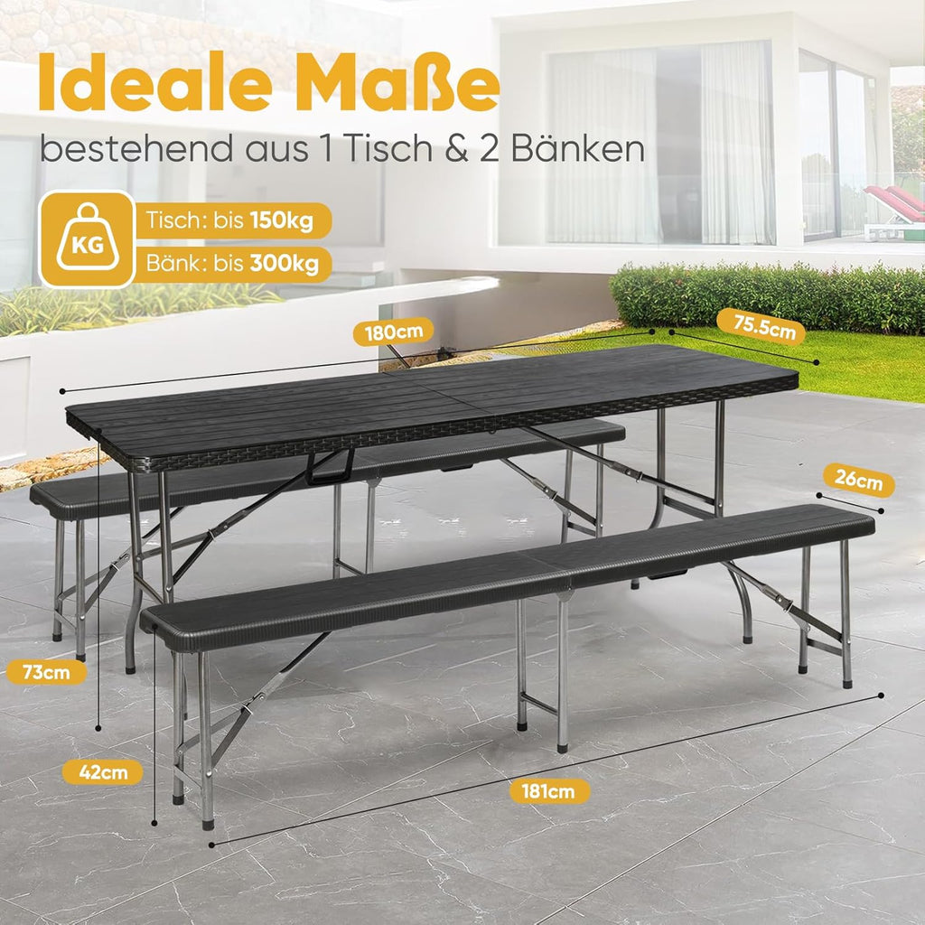 Sekey Foldable Beer Garden Table Set with 2 Benches