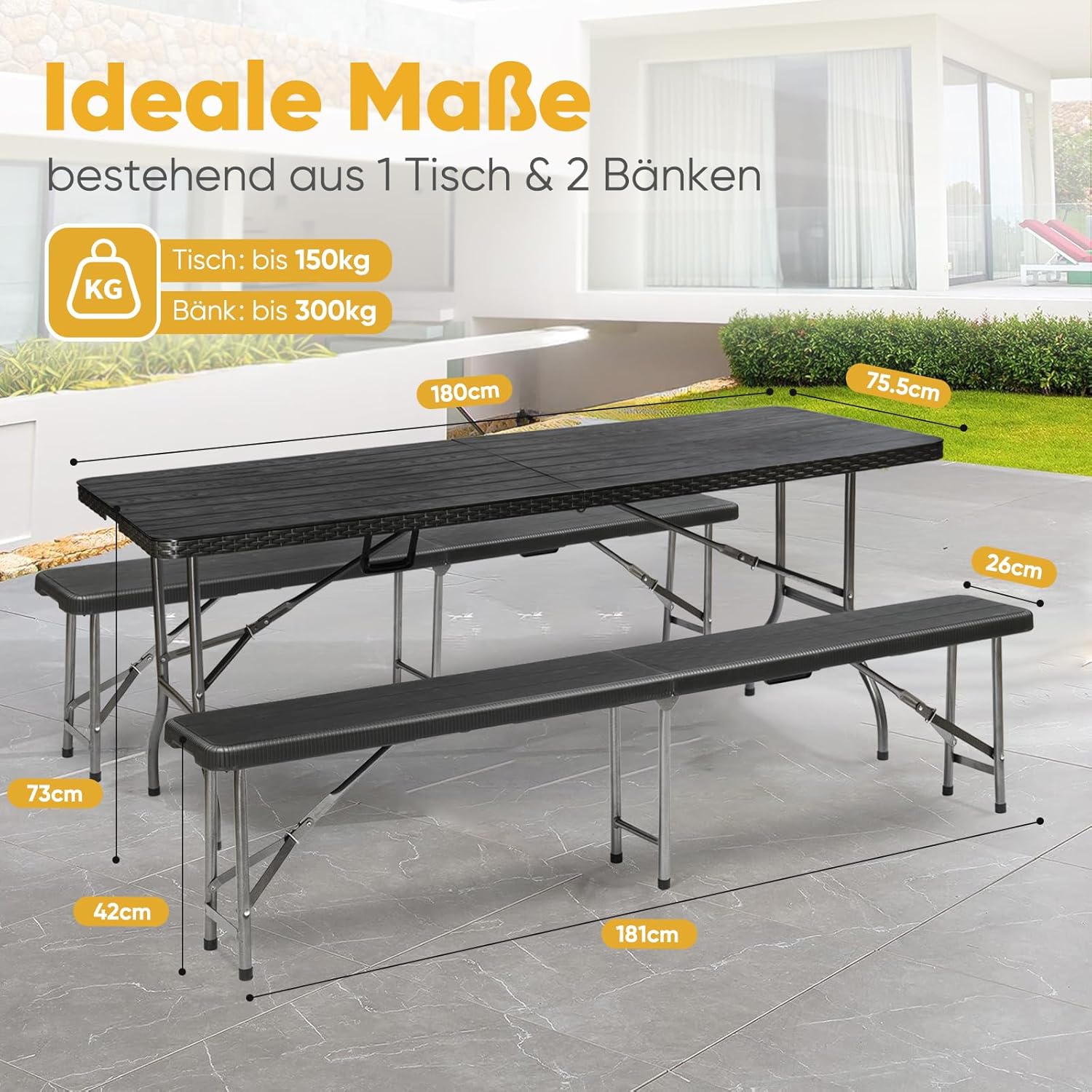 Sekey Foldable Beer Garden Table Set with 2 Benches