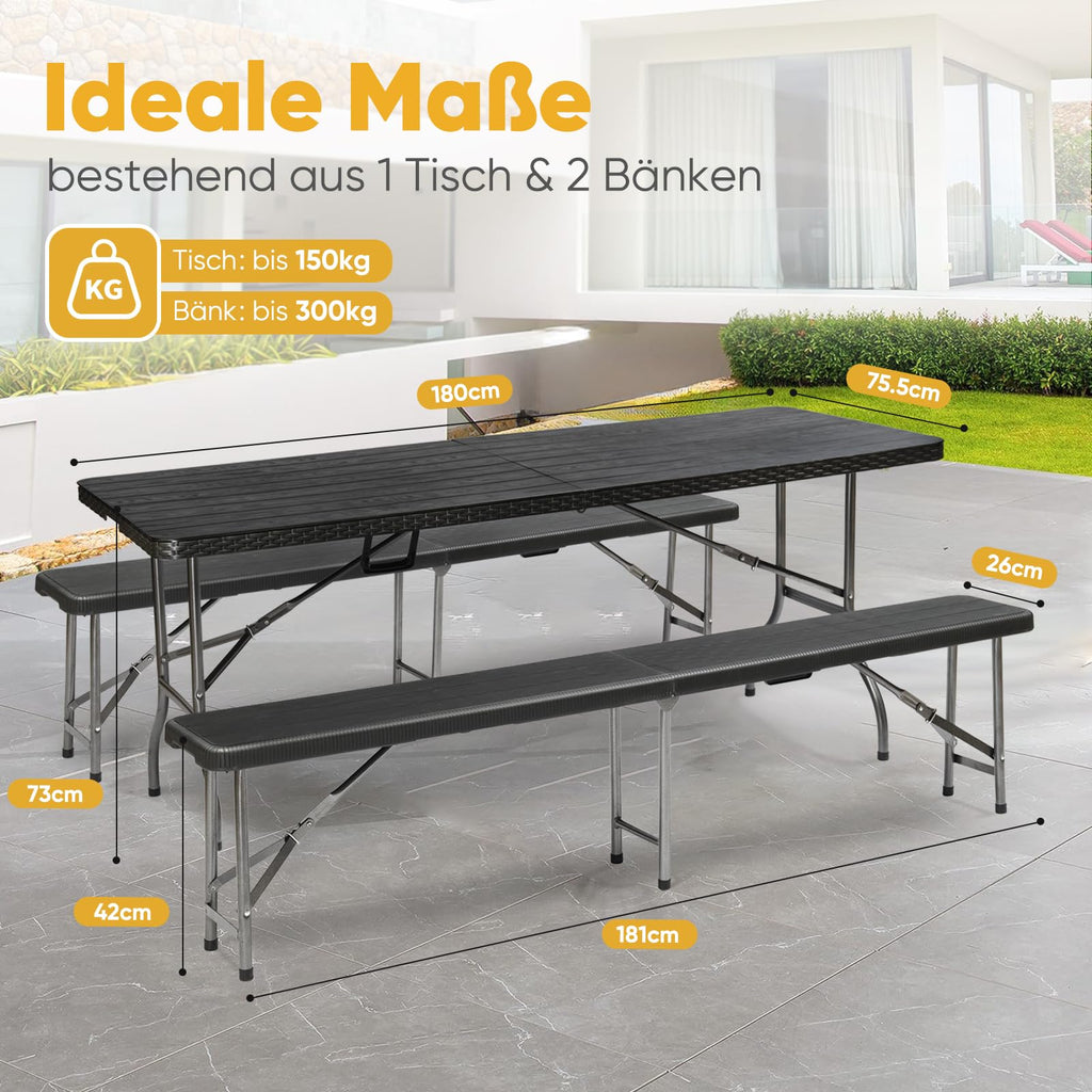 Sekey Folding Camping Table Set with 2 Beer Benches