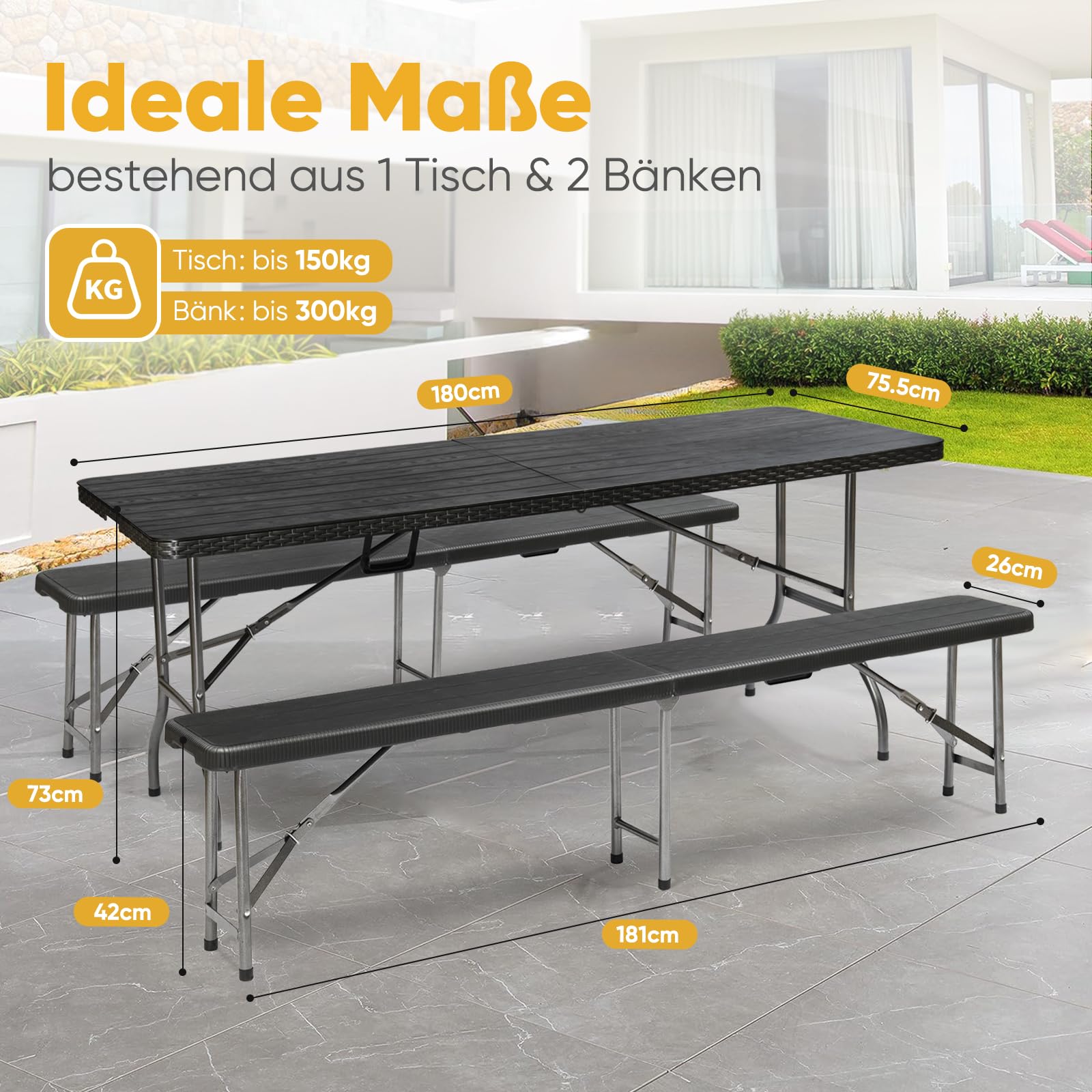 Sekey Folding Camping Table Set with 2 Beer Benches