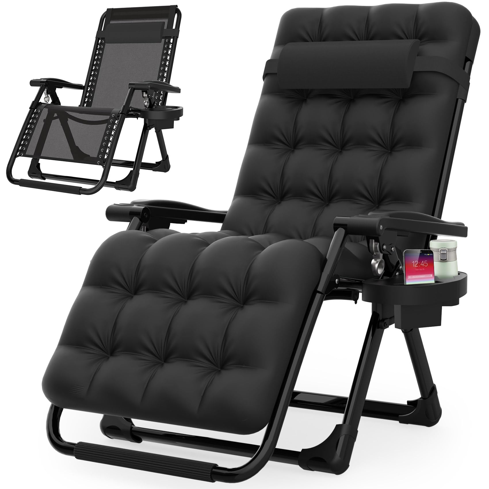 Suteck Zero Gravity Chair with adjustable backrest, removable cushion, and cup holder