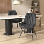 Set of 2 modern black dining chairs with thick cushions, fabric upholstered side chairs with metal legs