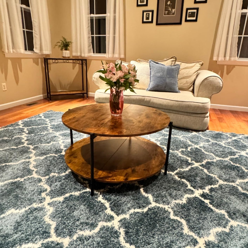 WLIVE Round Industrial Coffee Table with Open Storage