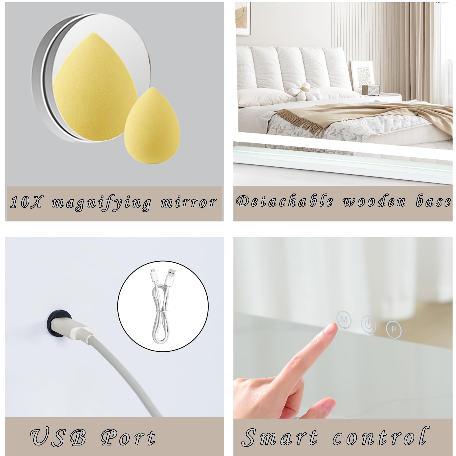 JAMK Vanity Mirror with LED Lights and 10X Magnification