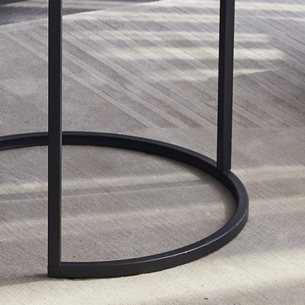 Symylife Set of 2 Round Nesting Tables with Wood Top