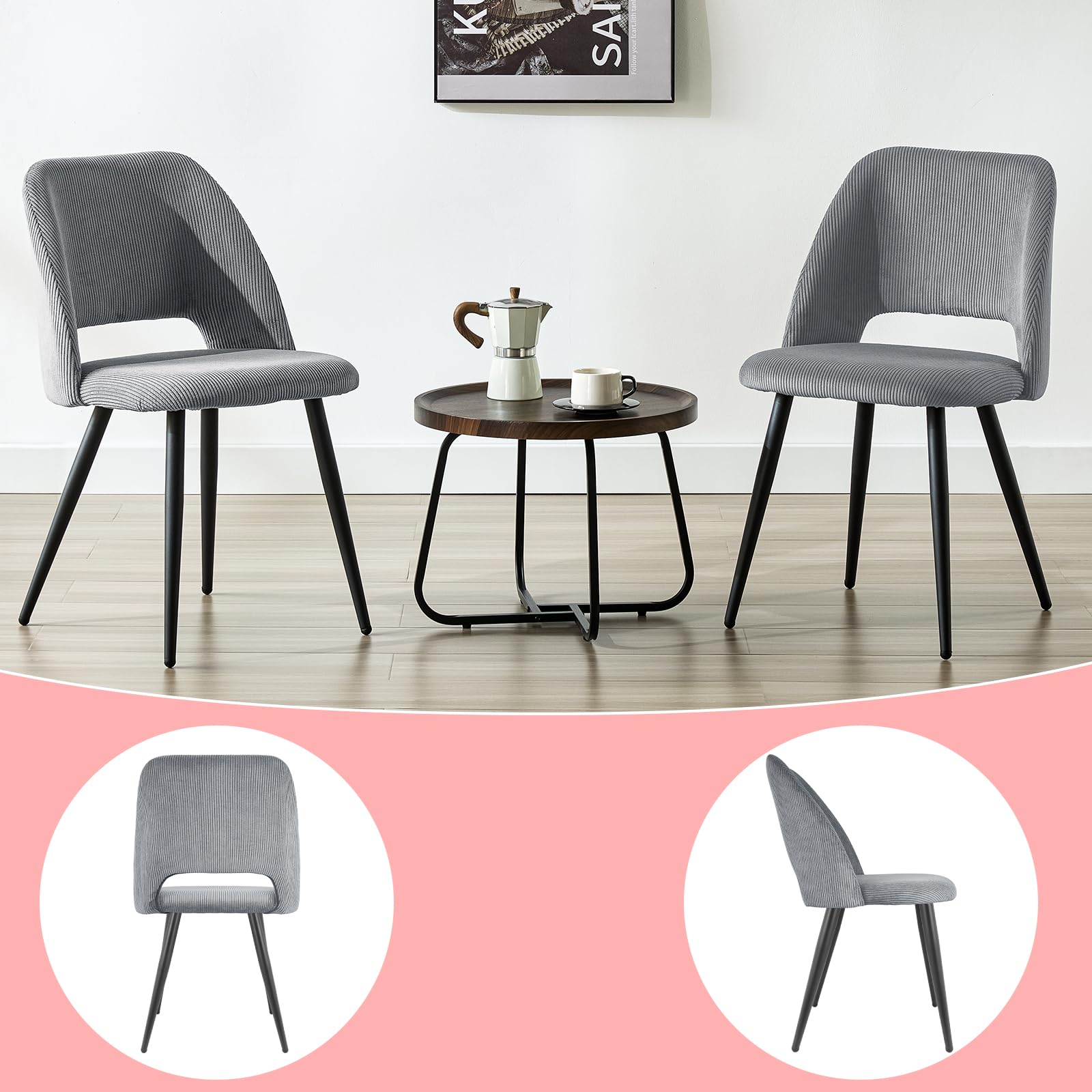 WAFTING Set of 2 Scandinavian Corduroy Dining Chairs