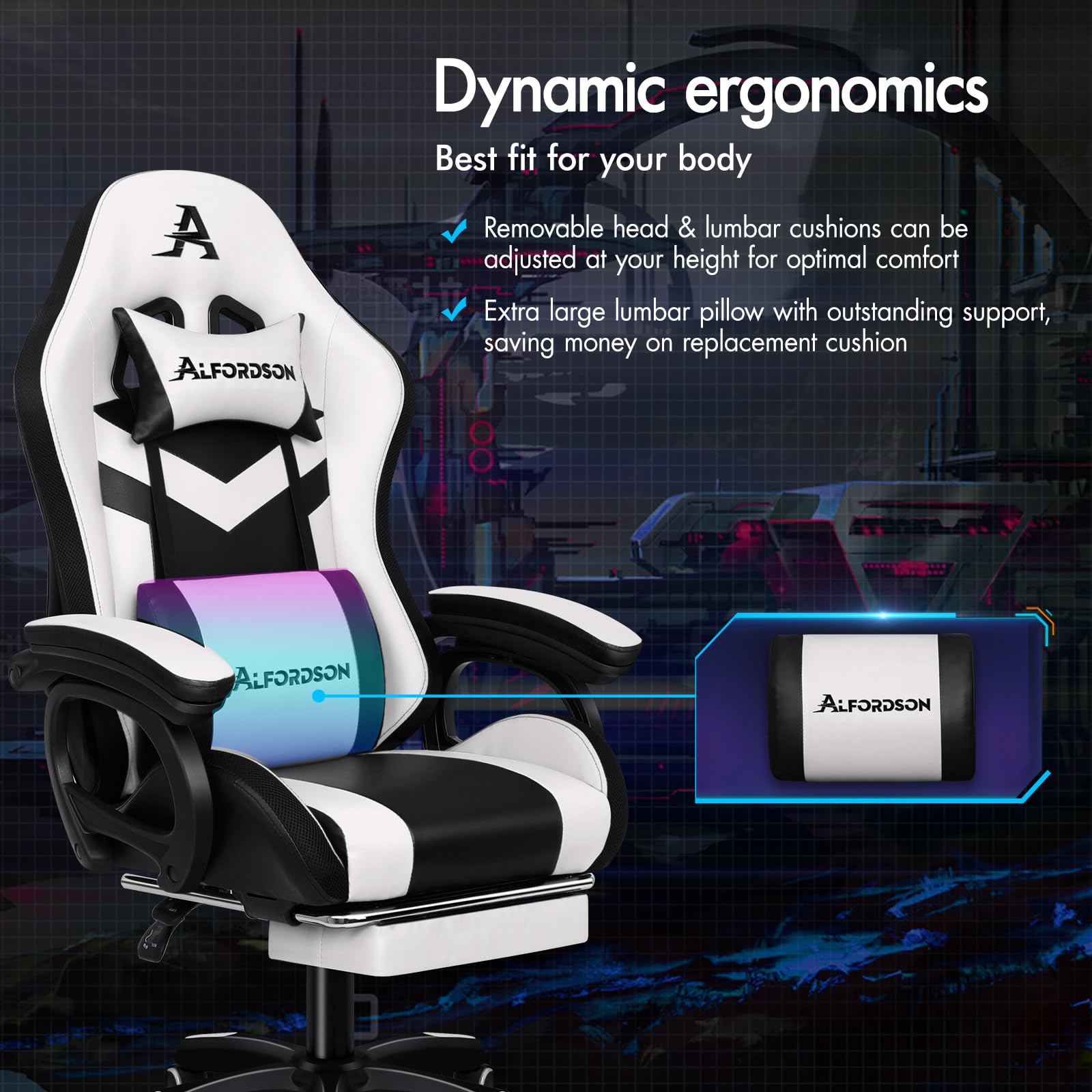 ALFORDSON Ergonomic Gaming Chair with 8-Point Massage and RGB LED