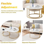 Ginhow Set of 2 Round Coffee Tables with Marble Design
