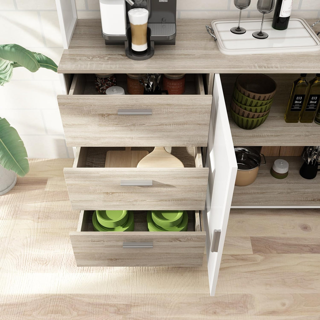 DEZAGCE Industrial Kitchen Sideboard with 3 Doors and Drawers