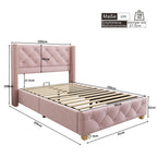 REXO Pink Velvet Upholstered Bed with Quilted Headboard
