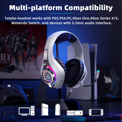 Gaming Headset for PC, Ps5, Switch, Mobile, Gaming Headphones for Nintendo with Noise Canceling Mic, Deep Bass Stereo Sound