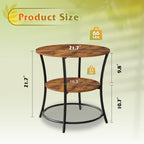 WLIVE Rustic Brown Round End Table with Storage Shelves