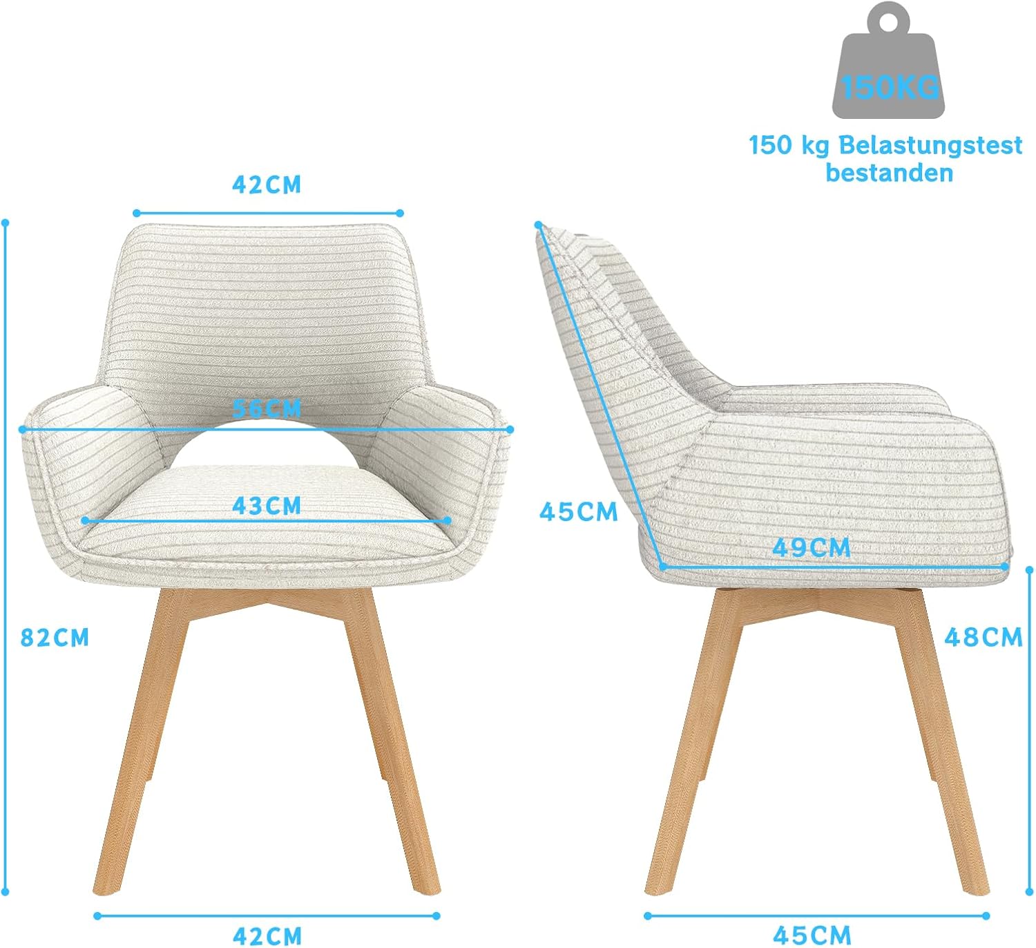 WAFTING Rotatable Dining Chairs with Armrests and Beech Wood Legs