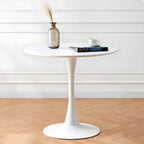 Modern 70cm round white dining table with a metal pedestal base and MDF tabletop