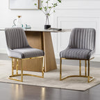 Set of 2 grey velvet dining chairs with gold metal frame by Ya-Home
